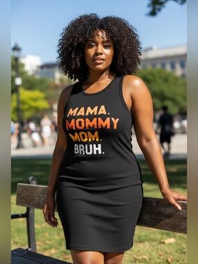 Black Graphic Tank Dress with Bold Text